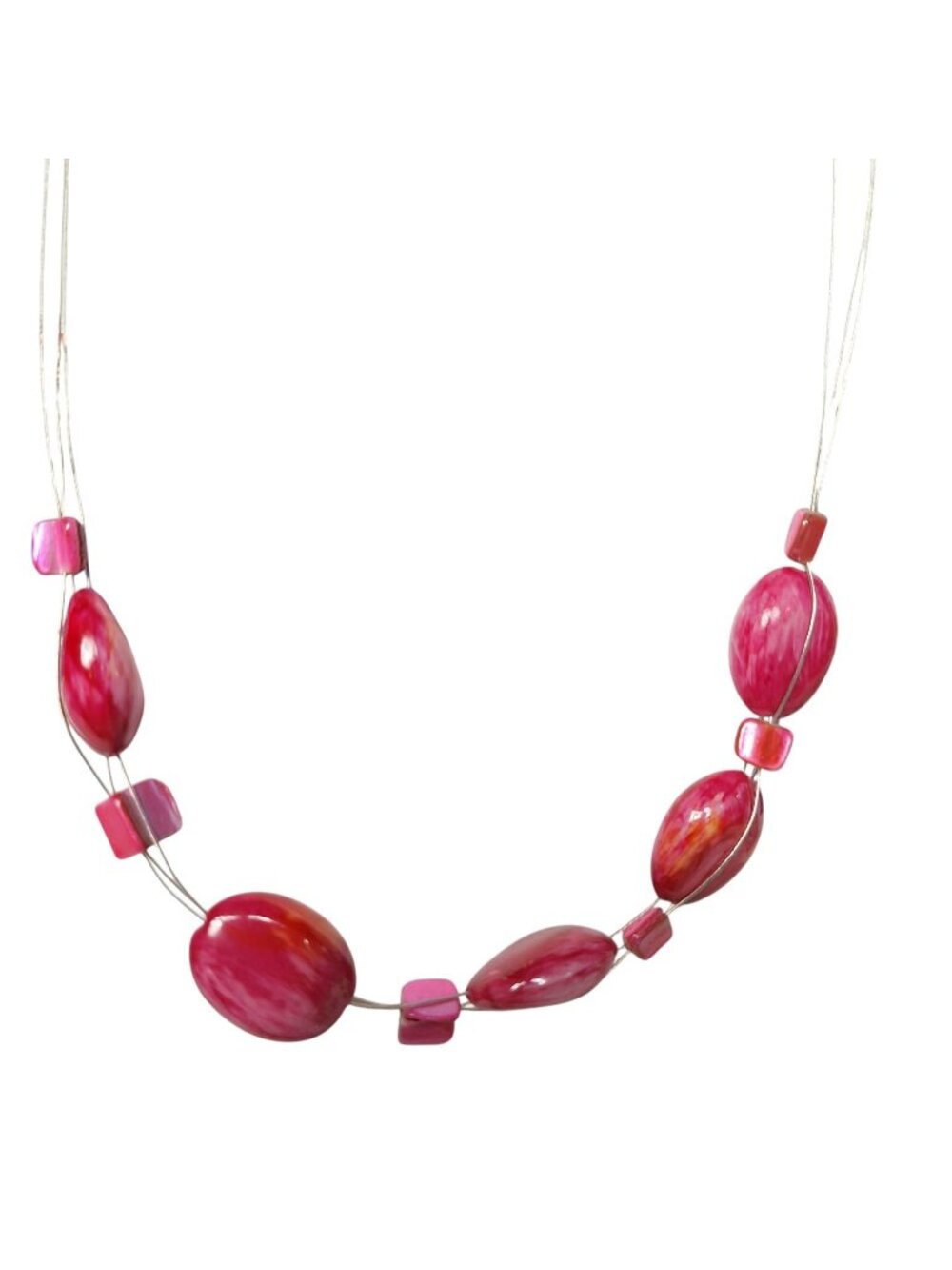 Y2K Coquette Pink Mother of Pearl Floating Bead Necklace Layered Wire Fairycore